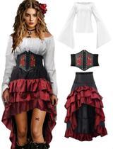 Fantasia de pirata Verceco, roupa feminina, renascença, Halloween, L Fantasia de pirata Verceco, roupa feminina, renascença, Halloween, L