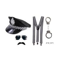 Fantasia de Policial Completa com Quepe Algema Chaves Suspensório Óculos e Bigode 6 Peças Fantasia de Policial Completa com Quepe Algema Chaves Suspensório Óculos e Bigode 6 Peças