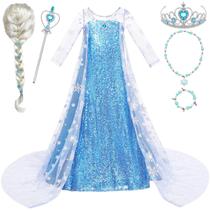 Fantasia de princesa para meninas G.C com capa de peruca, roupa infantil, princesa, joias de coroa, cosplay de Halloween, presentes de aniversário Fantasia de princesa para meninas G.C com capa de peruca, roupa infantil, princesa, joias de coroa, cosplay de Halloween, presentes de aniversário