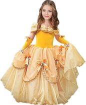 Fantasia de princesa para meninas, vestido amarelo, festa, salão de Natal