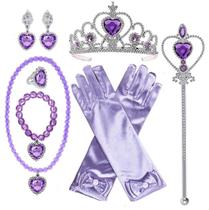 Fantasia de princesa Sofia Rapunzel Acessórios de vestir para meninas Luvas de rapunzel, colar de coroa de tiara e brincos, pulseira, anel, princesa, acessórios de cosplay de Halloween, conjunto de presentes de Natal
