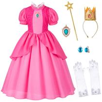 Fantasia de princesa Vestido rosa Bosvin com luvas de coroa e 2T 3T Fantasia de princesa Vestido rosa Bosvin com luvas de coroa e 2T 3T