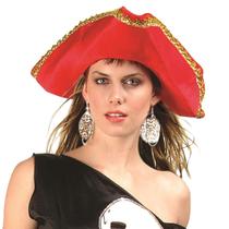 Fantasia de RG com chapéu de pirata com acabamento esfarrapado em vermelho pop