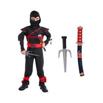 Fantasia de Samurai Ninja Preto para Meninos - Halloween - com Acessórios de Espuma Fantasia de Samurai Ninja Preto para Meninos - Halloween - com Acessórios de Espuma