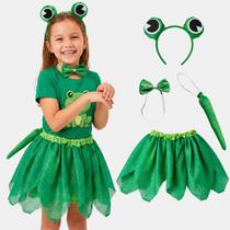 Fantasia de Sapo Infantil pra Menina Kit com Saia Brilhante Tiara Gravata e Rabinho