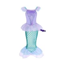 Fantasia de Sereia Ariel para Meninas - Vestido para Festa de Halloween e Carnaval
