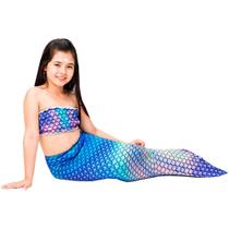 Fantasia de Sereia Infantil Azul de Carnaval Com Cauda e Top Fantasia de Sereia Infantil Azul de Carnaval Com Cauda e Top