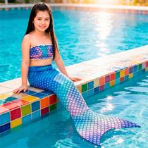 Fantasia de Sereia Infantil Azul de Carnaval Com Cauda e Top