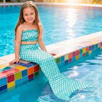 Fantasia de Sereia Infantil Com Cauda e Top Azul Piscina de Carnaval