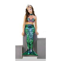 Fantasia de Sereia Infantil com Cauda Verde Praia Piscina