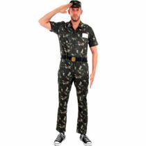 Fantasia de Soldado Militar Exército de Luxo Com Quepe Adulto Masculino