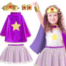 Fantasia de super-herói Irolewin Wonder Star para meninas de 3 a 9 anos Fantasia de super-herói Irolewin Wonder Star para meninas de 3 a 9 anos