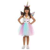 Fantasia de Unicórnio Infantil Vestido de Paetê e Tule com Asa e Tiara LED Fantasia de Unicórnio Infantil Vestido de Paetê e Tule com Asa e Tiara LED