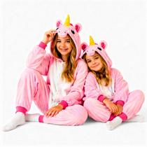 Fantasia de Unicórnio Kigurumi Infantil Rosa e Branco Com Gorro Fantasia de Unicórnio Kigurumi Infantil Rosa e Branco Com Gorro