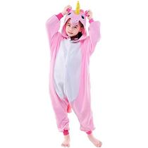 Fantasia de Unicórnio Kigurumi Infantil Rosa e Branco Com Gorro