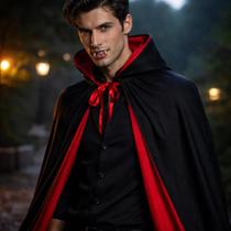 Fantasia De Vampiro Adulto 2pçs - Capa Dupla Face e Dentadura Cor:MulticoloridoTamanho:Único