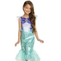 Fantasia de Vestido de Sereia Ariel Princesa Disney para Meninas 4-6X