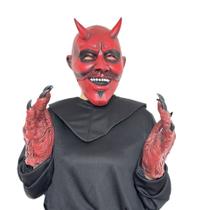 Fantasia Devil Mask Red Demon com chifres com luvas para adultos Fantasia Devil Mask Red Demon com chifres com luvas para adultos