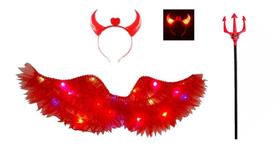 Fantasia diabinha adulto asa e tiara tridente halloween