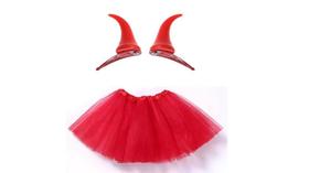 Fantasia diabinha adulto saia e presilha chifre vermelha halloween