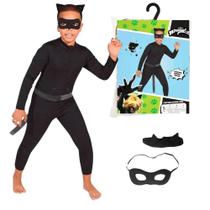 Fantasia Do Cat Noir Infantil Luxo Completa Miraculous Com Máscara