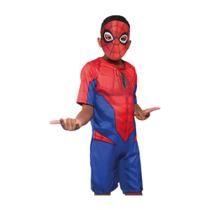 Fantasia do Homem Aranha Infantil Curta com Máscara Roupa Spider Man Super Magia 104SM