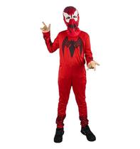 Fantasia do Venom Infantil Vermelho Vilão Carnage Longo Com Mascara