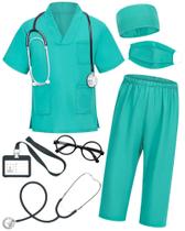 Fantasia Doctor Scrubs ICECUTE para crianças de 3 a 11 anos com acessórios