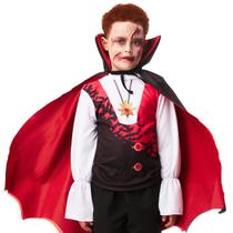 Fantasia Drácula Vampiro Halloween Infantil Roupa + Capa Top