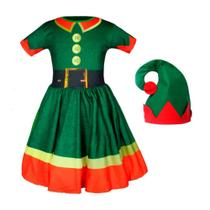 Fantasia Duende Verde Natalino Infantil Menina Elfo Com Gorro Fantasia Duende Verde Natalino Infantil Menina Elfo Com Gorro