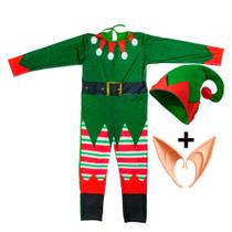 Fantasia Elfo Infantil de Natal Longa Com Gorro e Orelhas de Duende