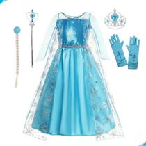 Fantasia Elza Vestido Frozen Infantil Luxo Disney Com Capa e Acessórios
