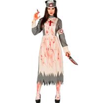 Fantasia Enfermeira Assassina Halloween Feminina Adulta Zumbi Avental Vestido e Chapéu Sangrento Fantasia Enfermeira Assassina Halloween Feminina Adulta Zumbi Avental Vestido e Chapéu Sangrento