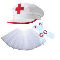 Fantasia Enfermeira Chapeu Quepe Com Luvas E Saia Tule Led