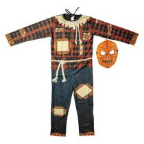 Fantasia Espantalho Infantil de Terror Com Máscara de Abóbora pro Halloween