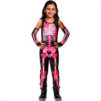 Fantasia Esqueletinha Rosa Neon Infantil Feminino Halloween