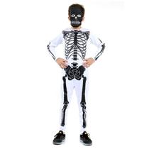 Fantasia Esqueleto Branco e Preto Infantil Longo com Máscara - Halloween