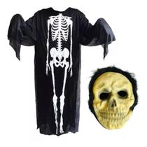 Fantasia Esqueleto Caveira +Máscara Festa Túnica Halloween Adulto Infantil