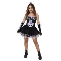 Fantasia Esqueleto Feminina Halloween Adulto com Acessórios Fantasia Esqueleto Feminina Halloween Adulto com Acessórios