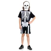 Fantasia Esqueleto Halloween Macacão Infantil Curto Com Máscara