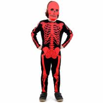 Fantasia Esqueleto Infantil Vermelho de Luxo