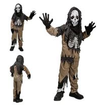 Fantasia Esqueleto Jason Halloween Infantil Com Mascara e Luva