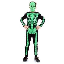 Fantasia Esqueleto Verde Infantil Macacão com Máscara - Halloween
