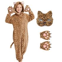 Fantasia Ezuwail Cheetah Leopard para crianças com luvas, máscara e cauda Fantasia Ezuwail Cheetah Leopard para crianças com luvas, máscara e cauda