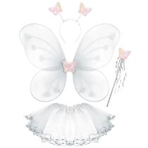 Fantasia Fada Infantil 4 pçs Asas Varinha Tiara Saia Asinha Sainha Arquinho Menina Bastaozinho Resistente Carnaval Linda