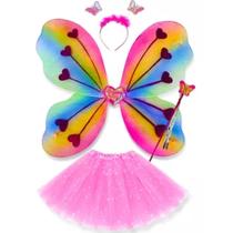 Fantasia Fada Infantil Rosa Asinha Varinha Tiara E Saia