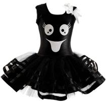 Fantasia Fantasminha Preto Infantil Vestido Luxo Halloween