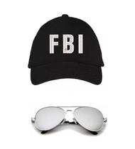 Fantasia FBI C/ Boné Bordado Branco e Óculos Espelhado - CM Presentes e Fantasias