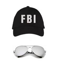 Fantasia FBI C/ Boné Bordado Branco e Óculos Espelhado
