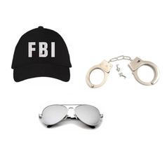 Fantasia FBI C/ Boné Bordado Óculos Espelhado e Algemas - CM Presentes e Fantasias